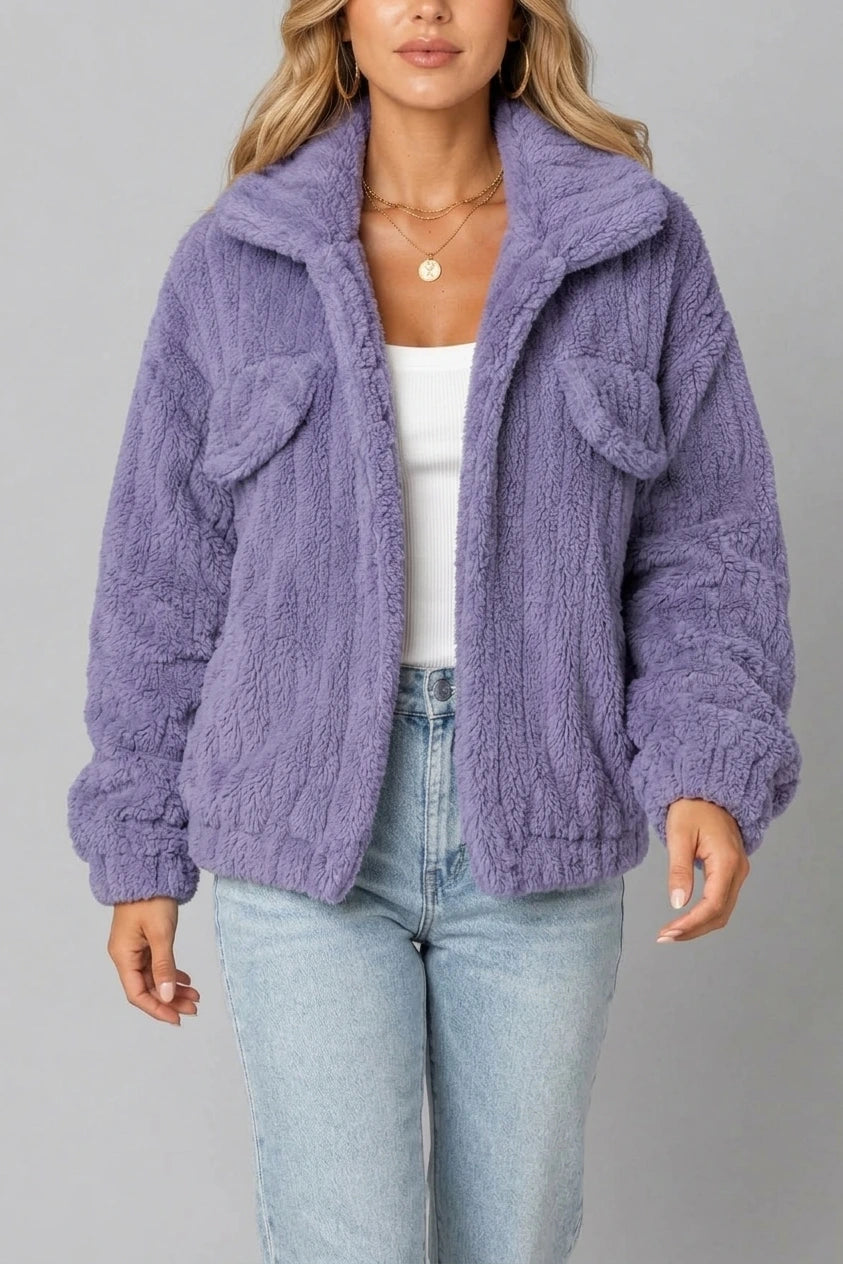 Montarello Women's Teddy Jacket Borg Collared Zip Up — variant_front