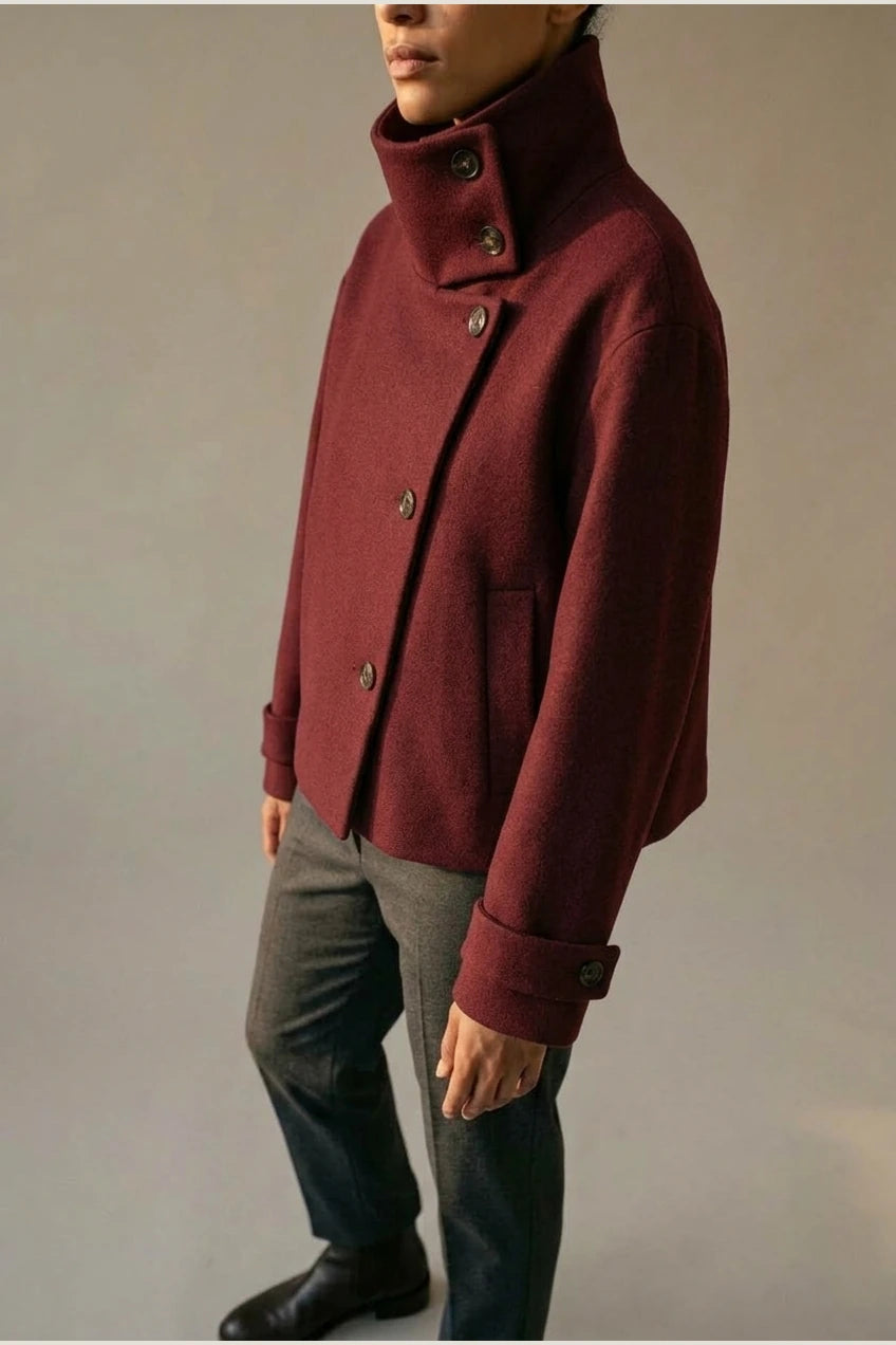 Jacket Women - Wool Blend Cropped Jacket with Buckle Collar — variant_front
