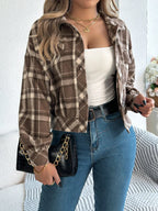 Cropped Plaid Shacket with Button Front and Chest Pockets — variant_front