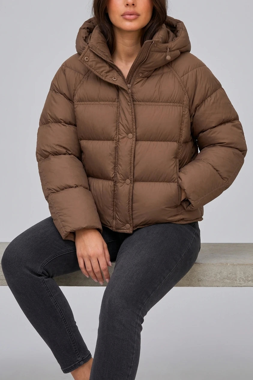 Women’s Hooded Puffer Jacket – High Neck Padded Winter Coat — variant_front