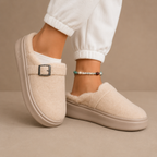 Women’s Warm Fleece Slippers – Buckle Cushioned House Shoes — variant_front