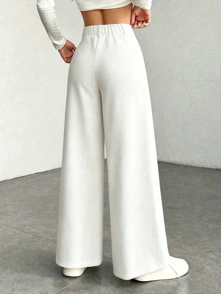 High Waist Wide Leg Corduroy Trousers with Flap Pockets — variant_front