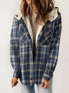 Relaxed Fit Check Flannel Shacket with Sherpa Lined Hood — variant_front