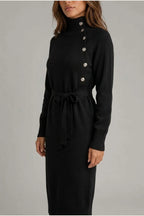 Women’s Cotton Knitted Midi Dress – Roll Neck Belted Jumper Dress — variant_front