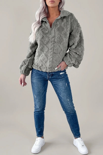 Women's Zip-Neck Fleece Pullover with Textured Finish — variant_front