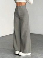 High Waist Wide Leg Corduroy Trousers with Flap Pockets — variant_front