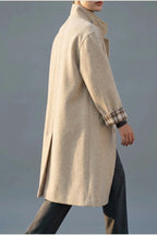 Women's Button-Front Wool-Blend Coat with Stand Collar — variant_front