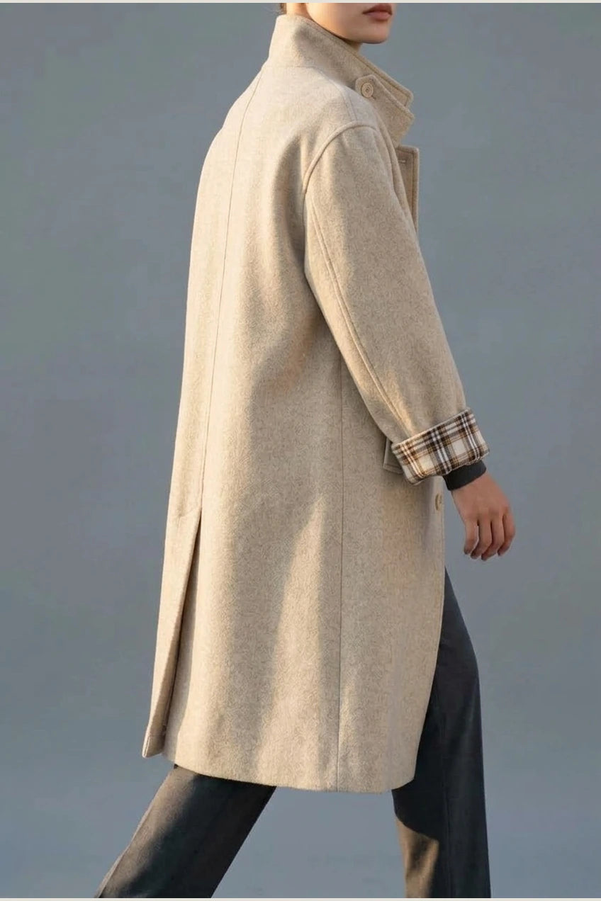 Women's Button-Front Wool-Blend Coat with Stand Collar — variant_front