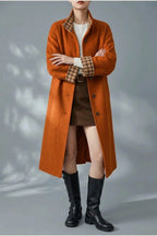 Women's Button-Front Wool-Blend Coat with Stand Collar — variant_front