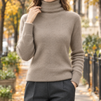 Soft Fluffy Turtleneck Sweater with Ribbed Cuffs — variant_front