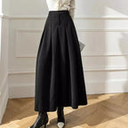 High Waist Pleated A-Line Midi Skirt, Structured High-Rise — variant_front