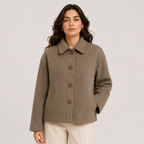 Taupe Relaxed Wool Jacket with Textured Finish and Satin Lining — variant_front