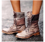 Leather Lace Up Combat Boots with Fold Down Cuff — variant_front