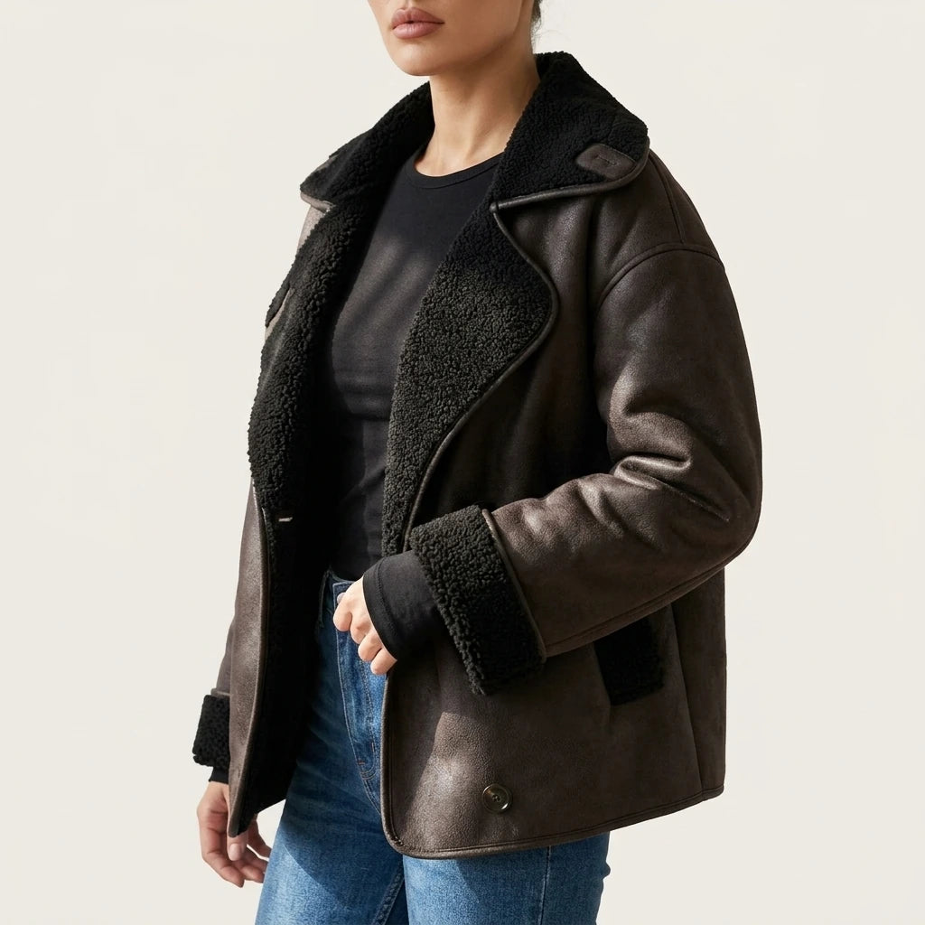 Ava | Women's Oversized Shearling-Lined Double-Breasted Jacket — variant_front