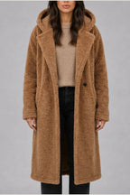 Women’s Long Hooded Teddy Coat – Oversized Borg Winter Coat — variant_front