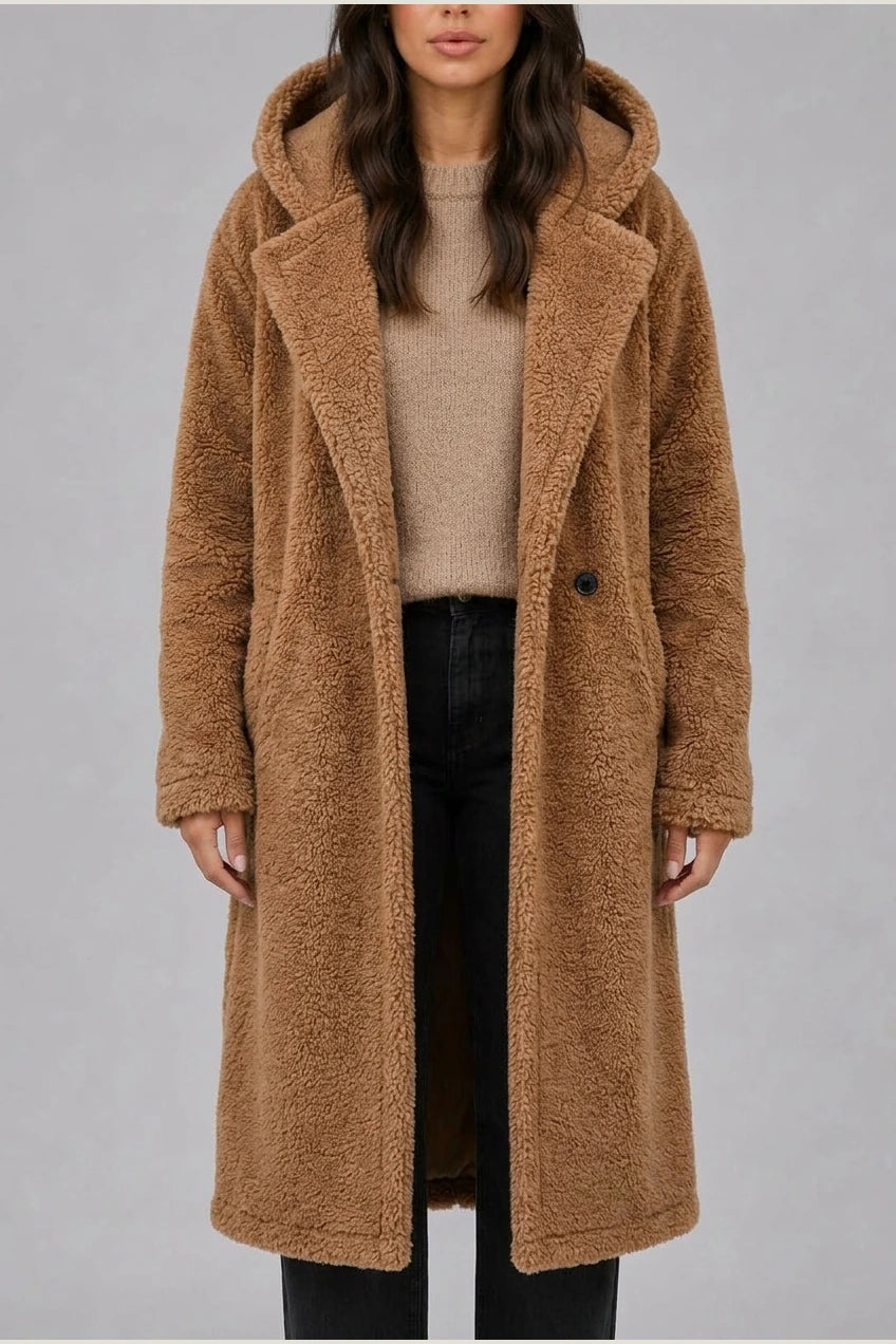 Women’s Long Hooded Teddy Coat – Oversized Borg Winter Coat — variant_front