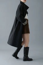 Women's Button-Front Wool-Blend Coat with Stand Collar — variant_front