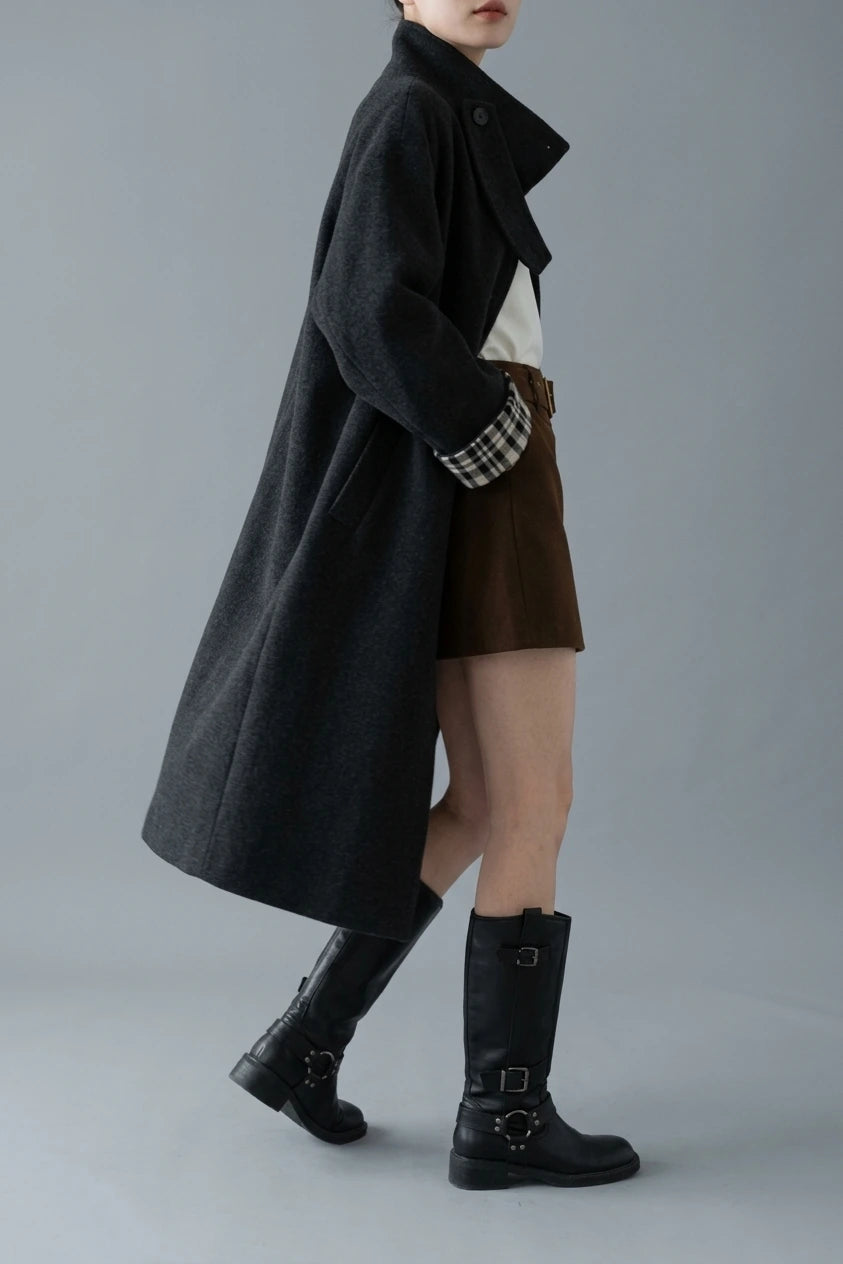 Women's Button-Front Wool-Blend Coat with Stand Collar — variant_front