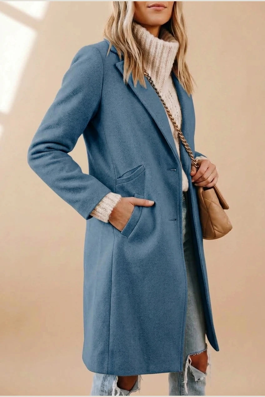 Women's Notch Lapel Longline Coat with Side Pockets — variant_front