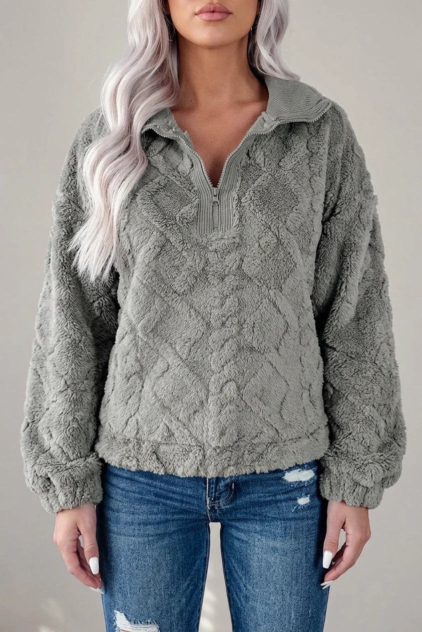 Women's Zip-Neck Fleece Pullover with Textured Finish — variant_front