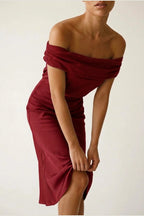 Scarlett | Women's Off-Shoulder Midi Cocktail Party Dress Cotton Blend — variant_front