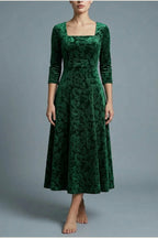 Scarlett | Women's Square Neck Velvet Floral Embossed Party Dress — variant_front
