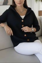 Relaxed Hooded Cardigan with Button Front and Ribbed Cuffs — variant_front