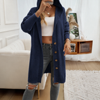 Relaxed Hooded Knit Cardigan with Button Front and Ribbed Cuffs — variant_front