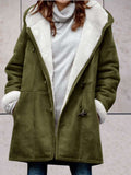 Hooded Suede Coat with Sherpa Lining and Toggle Closures — variant_front