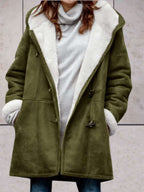 Hooded Suede Coat with Sherpa Lining and Toggle Closures — variant_front