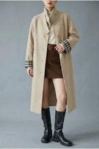 Women's Button-Front Wool-Blend Coat with Stand Collar — variant_front