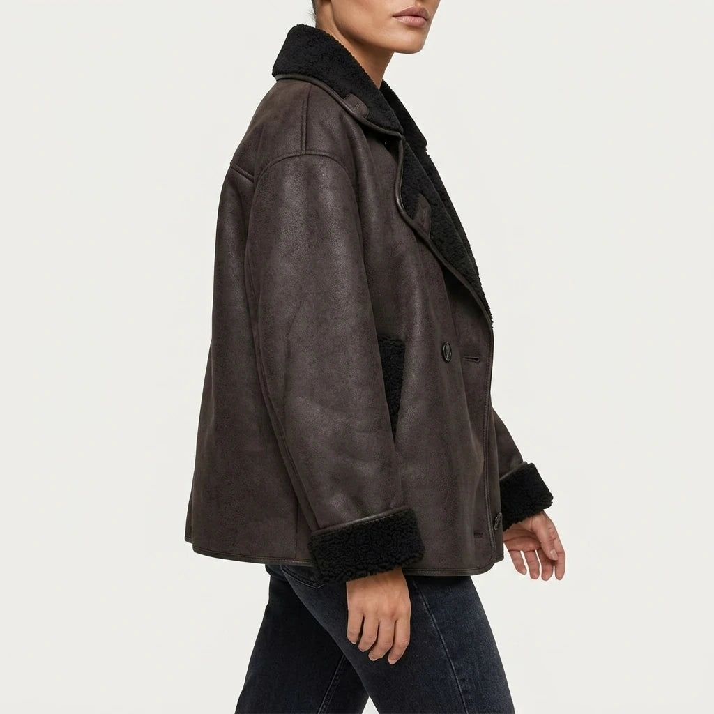Ava | Women's Oversized Shearling-Lined Double-Breasted Jacket — variant_front