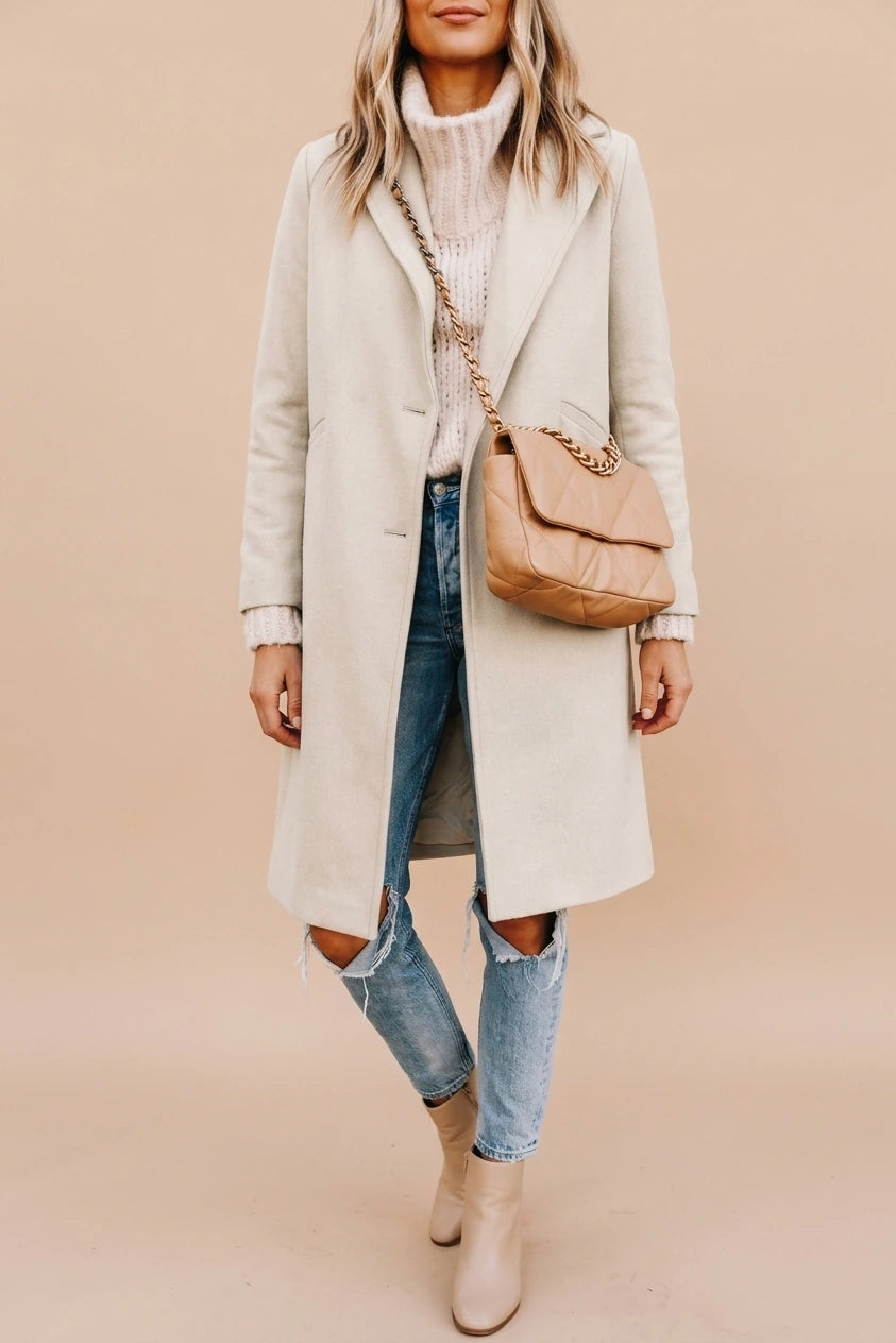 Women's Notch Lapel Longline Coat with Side Pockets — variant_front