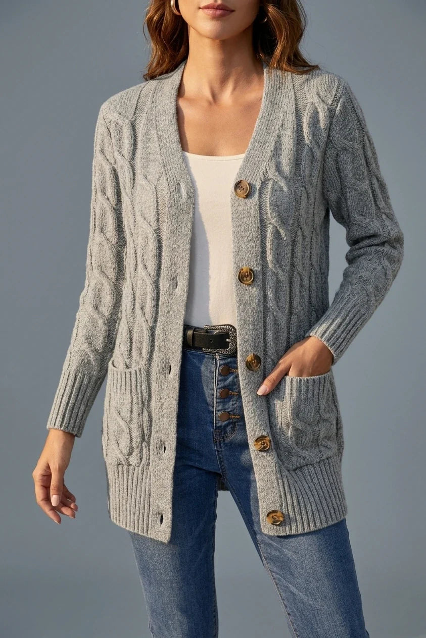 Solid Long Sleeve Cable Cardigan Women'S — variant_front