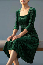 Scarlett | Women's Square Neck Velvet Floral Embossed Party Dress — variant_front