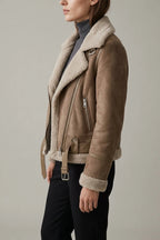 Amelia | Women's Shearling-Lined Belted Suede Moto Jacket — amelia-womens-shearling-lined-belted-suede-moto-jacket_lifestyle_profile_view_05.webp