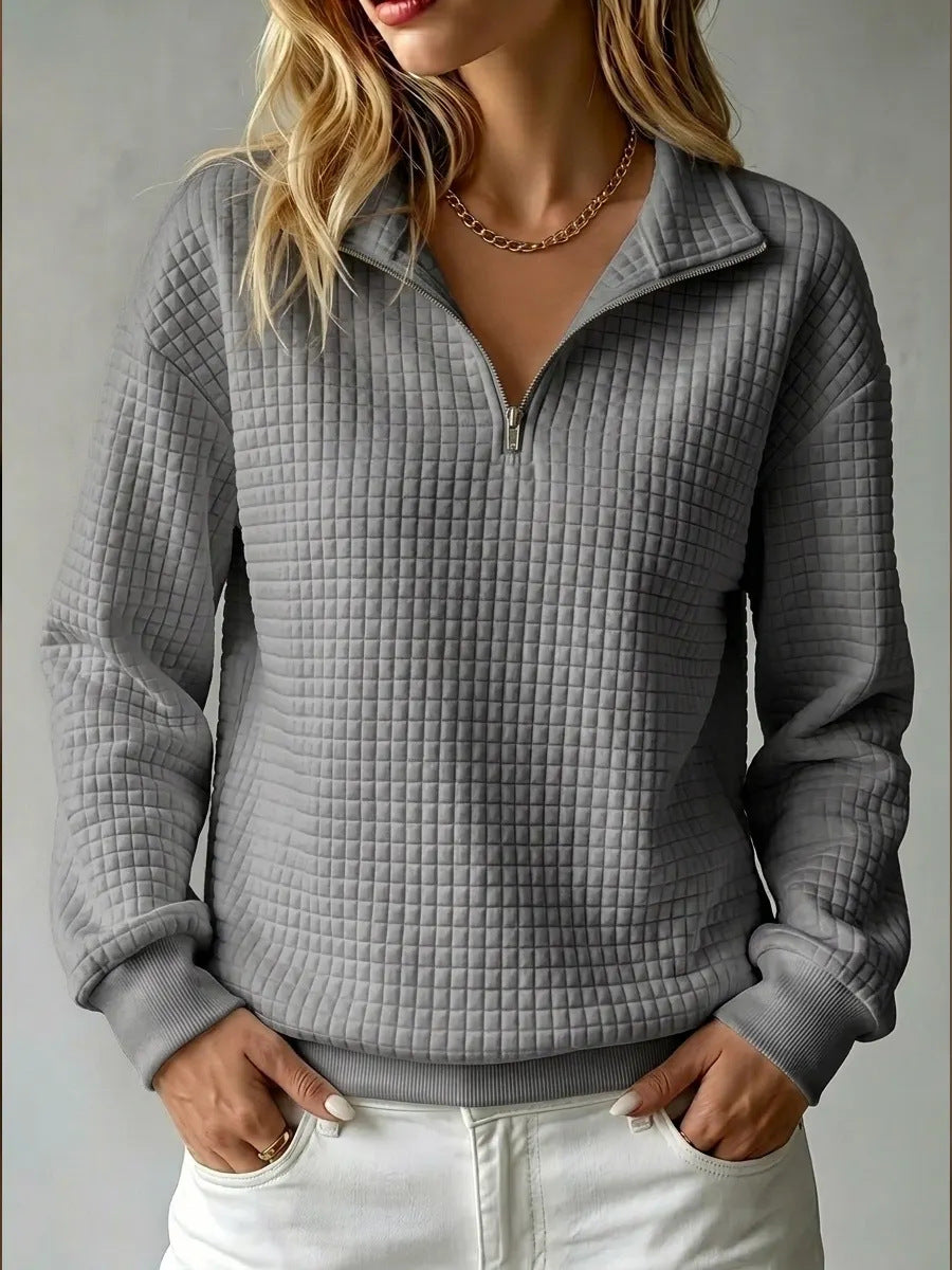 Half Zip Sweatshirt Quilted Texture Collar, Relaxed Fit — variant_front
