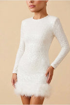Mini Dress Women - Sequin Trim Dress with Feather Trim — variant_front