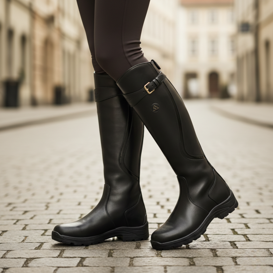 Waterproof Knee High Boots with Adjustable Buckle Strap — variant_front