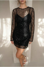 Phoebe | Women's Sequin Mesh Long-Sleeve Autumn Dress Mini Party — variant_front