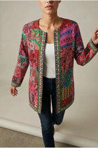 Women's Printed Open-Front Jacket with Long Sleeves — variant_front