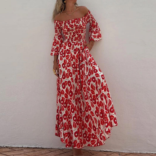 Robe Red Flowers longue