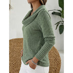 Ribbed Knit Sweater with Cowl Neck and Long Sleeves — variant_front