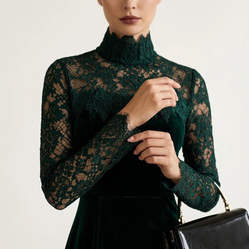 Midi Dress Women - A-Line Velvet Midi Dress — variant_front