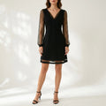 Montarello Women's Deep V-Neck Sheer Sleeve Party Mini Dress — variant_front