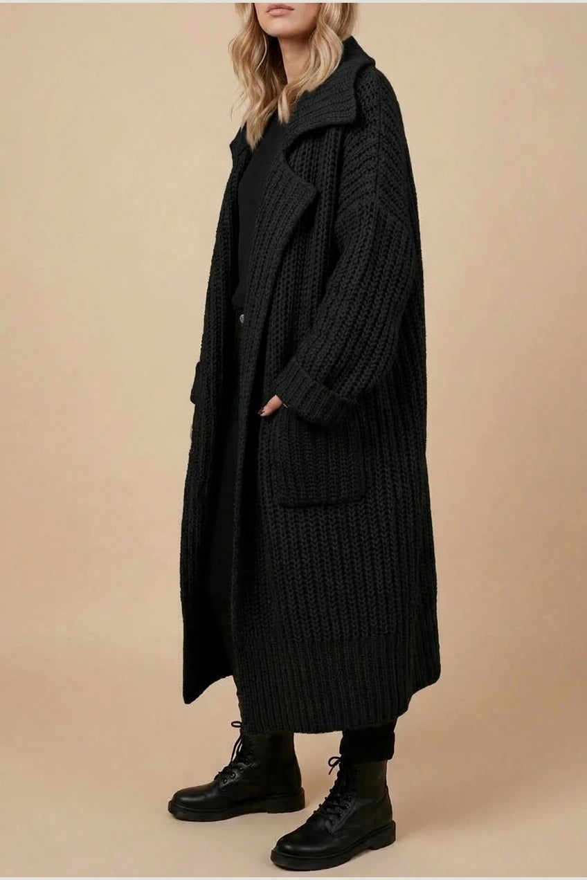 Phoebe | Women's Oversized Chunky Knit Lapel Longline Cardigan — variant_front