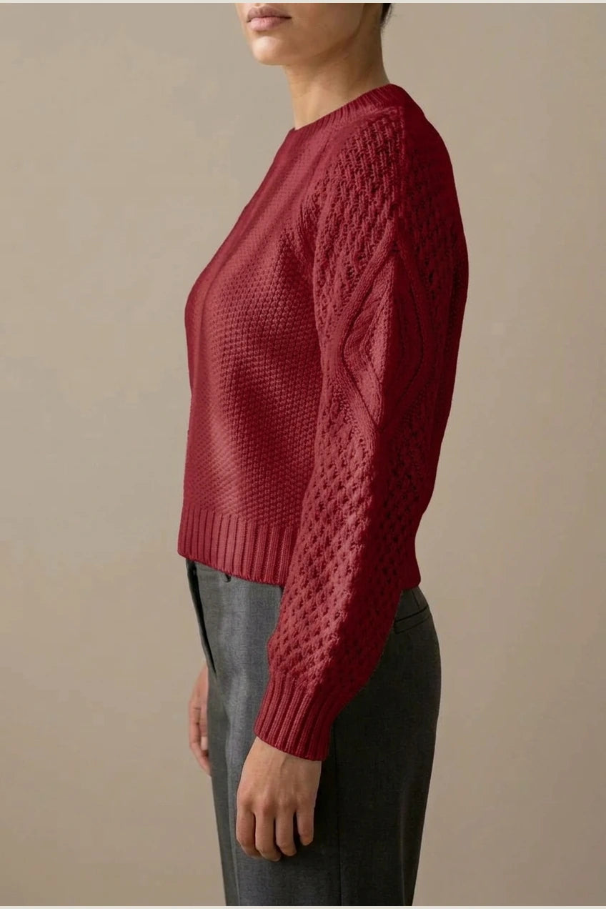Women's Cable Knit Crew Neck Jumper for Autumn Winter — variant_front