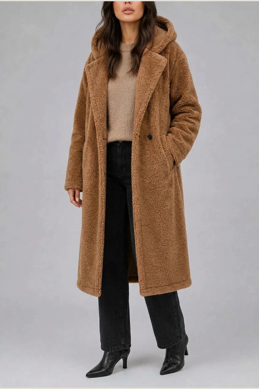 Women’s Long Hooded Teddy Coat – Oversized Borg Winter Coat — variant_front