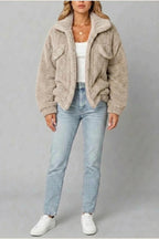 Montarello Women's Teddy Jacket Borg Collared Zip Up — variant_front
