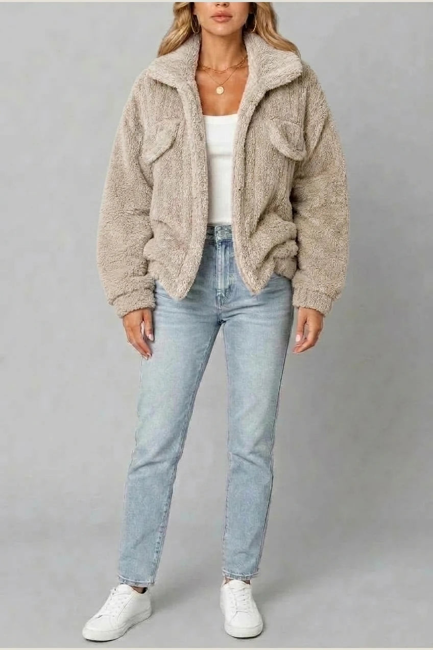 Montarello Women's Teddy Jacket Borg Collared Zip Up — variant_front